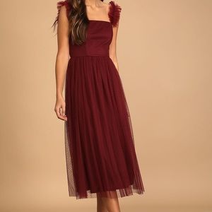 NWT LULUS BURGUNDY SWISS DOT TULLE DRESS